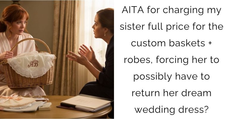 AITA for charging my sister full price for the custom baskets + robes, forcing her to possibly have to return her dream wedding dress?