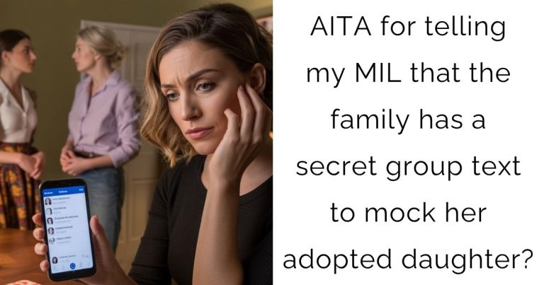 AITA for telling my MIL that the family has a secret group text to mock her adopted daughter?