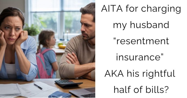 AITA for charging my husband “resentment insurance” AKA his rightful half of bills?