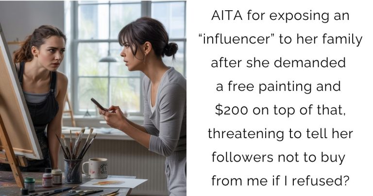 AITA for exposing an “influencer” to her family after she demanded a free painting and $200 on top of that, threatening to tell her followers not to buy from me if I refused?