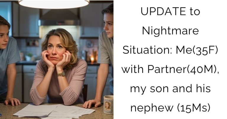 UPDATE to Nightmare Situation: Me(35F) with Partner(40M), my son and his nephew (15Ms)