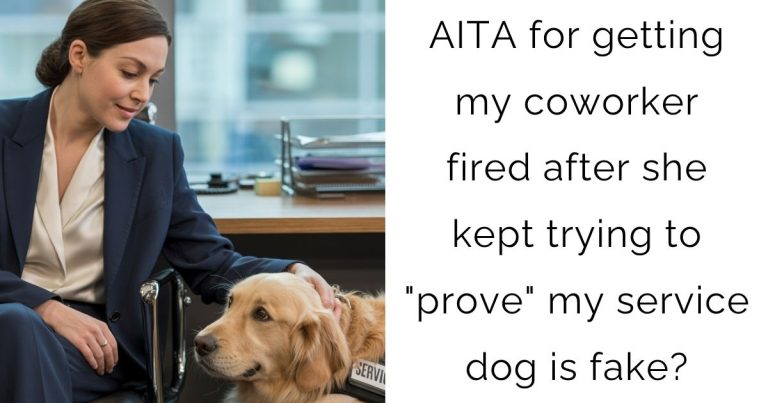 AITA for getting my coworker fired after she kept trying to “prove” my service dog is fake?