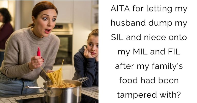 AITA for letting my husband dump my SIL and niece onto my MIL and FIL after my family’s food had been tampered with?