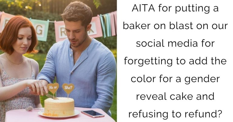AITA for putting a baker on blast on our social media for forgetting to add the color for a gender reveal cake and refusing to refund?