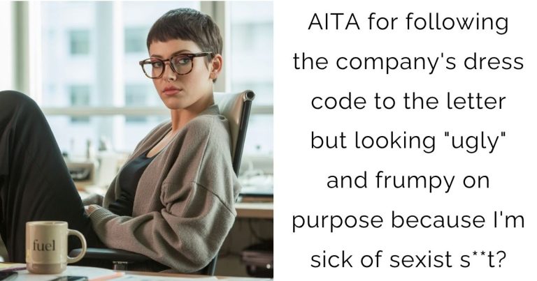AITA for following the company’s dress code to the letter but looking “ugly” and frumpy on purpose because I’m sick of sexist s**t?