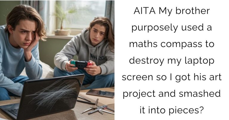 AITA My brother purposely used a maths compass to destroy my laptop screen so I got his art project and smashed it into pieces?