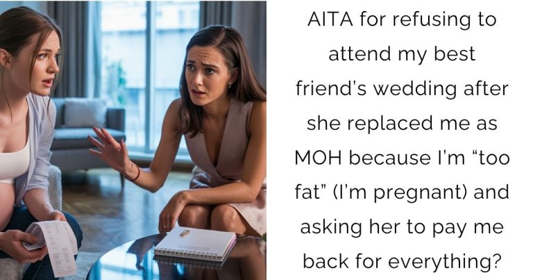 AITA for refusing to attend my best friend’s wedding after she replaced me as MOH because I’m “too fat” (I’m pregnant) and asking her to pay me back for everything?