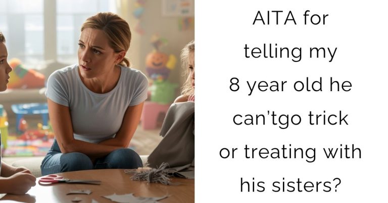 AITA for telling my 8 year old he can’t go trick or treating with his sisters?
