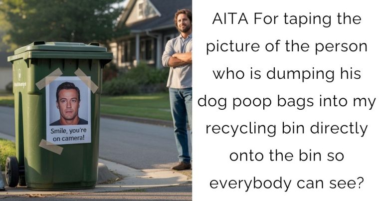 AITA For taping the picture of the person who is dumping his dog poop bags into my recycling bin directly onto the bin so everybody can see?
