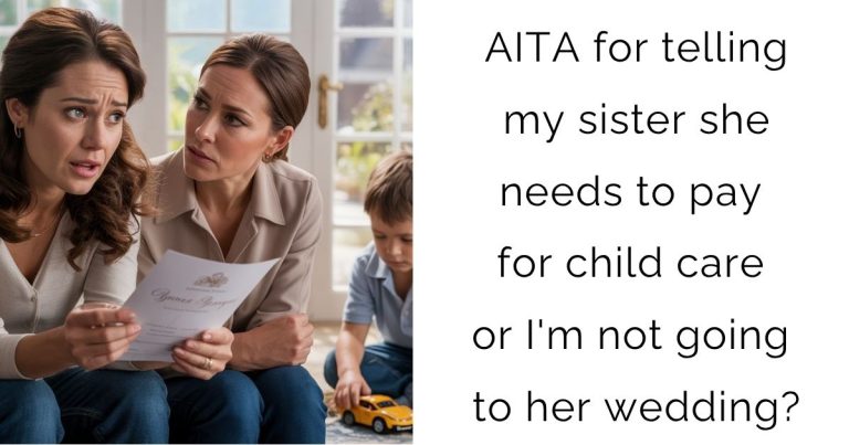AITA for telling my sister she needs to pay for child care or I’m not going to her wedding?