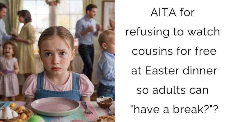 AITA for refusing to watch cousins for free at Easter dinner so adults can “have a break?”?