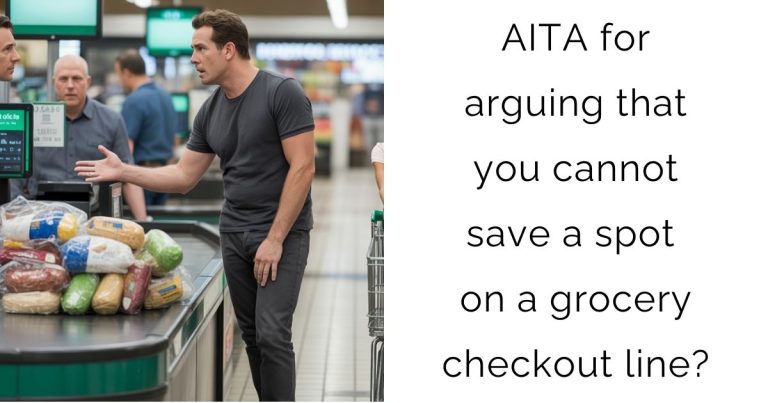 AITA for arguing that you cannot save a spot on a grocery checkout line?