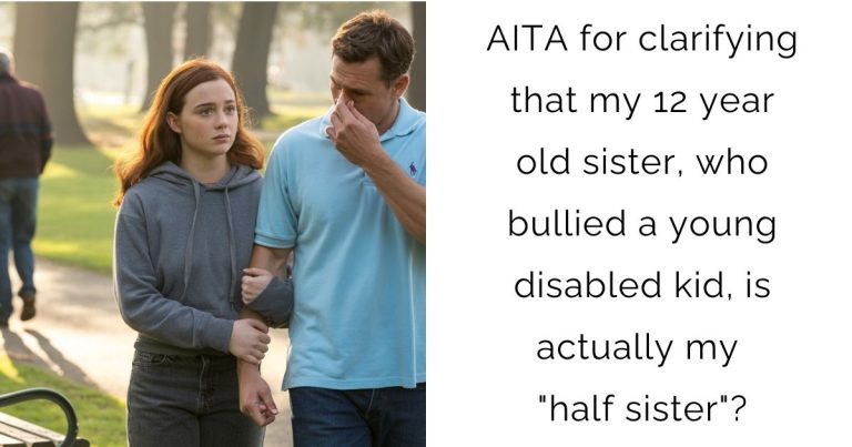 AITA for clarifying that my 12 year old sister, who bullied a young disabled kid, is actually my “half sister”?