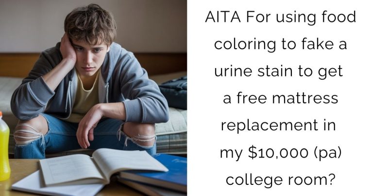 AITA For using food coloring to fake a urine stain to get a free mattress replacement in my $10,000 (pa) college room?