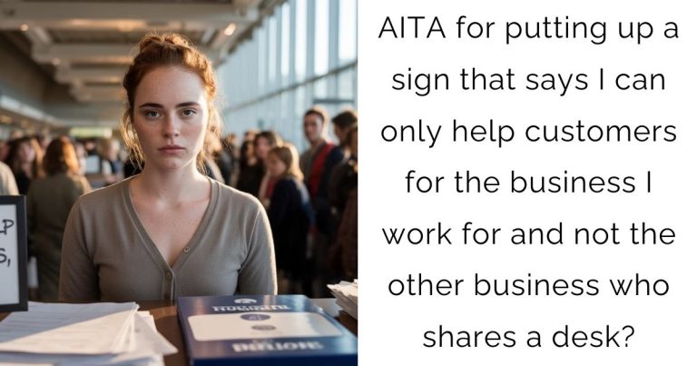 AITA for putting up a sign that says I can only help customers for the business I work for and not the other business who shares a desk?