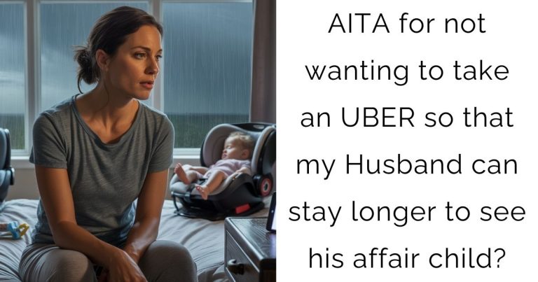 AITA for not wanting to take an UBER so that my Husband can stay longer to see his affair child?