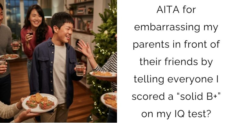 AITA for embarrassing my parents in front of their friends by telling everyone I scored a “solid B+” on my IQ test?