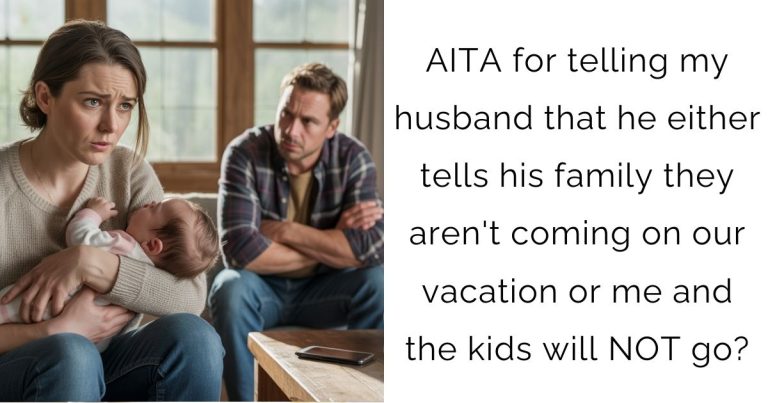 AITA for telling my husband that he either tells his family they aren’t coming on our vacation or me and the kids will NOT go?
