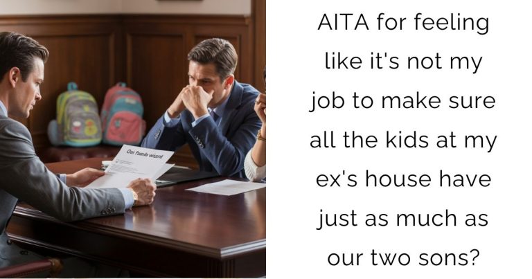 AITA for feeling like it’s not my job to make sure all the kids at my ex’s house have just as much as our two sons?