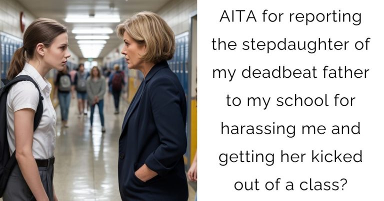 AITA for reporting the stepdaughter of my deadbeat father to my school for harassing me and getting her kicked out of a class?