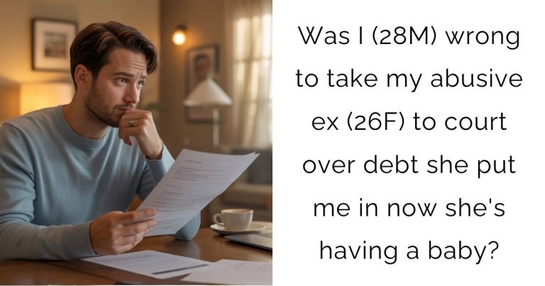 Was I (28M) wrong to take my abusive ex (26F) to court over debt she put me in now she’s having a baby?
