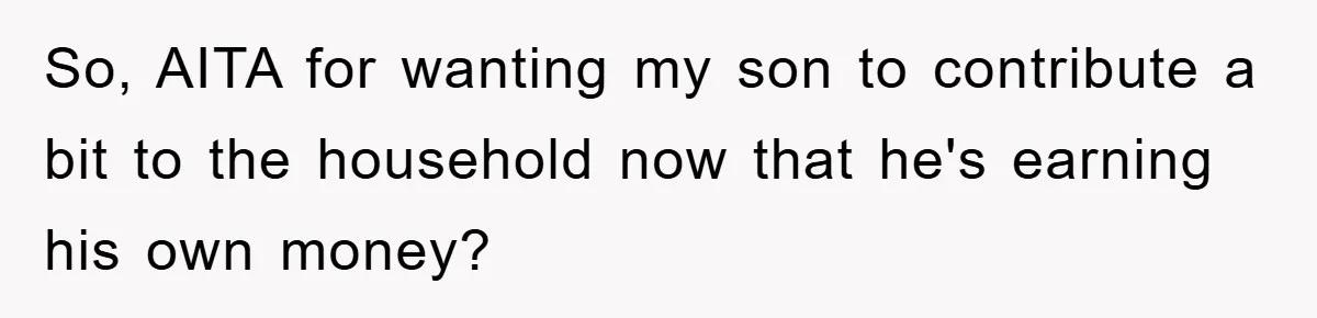 So, AITA for wanting my son to contribute a bit to the household now that he's earning his own money?