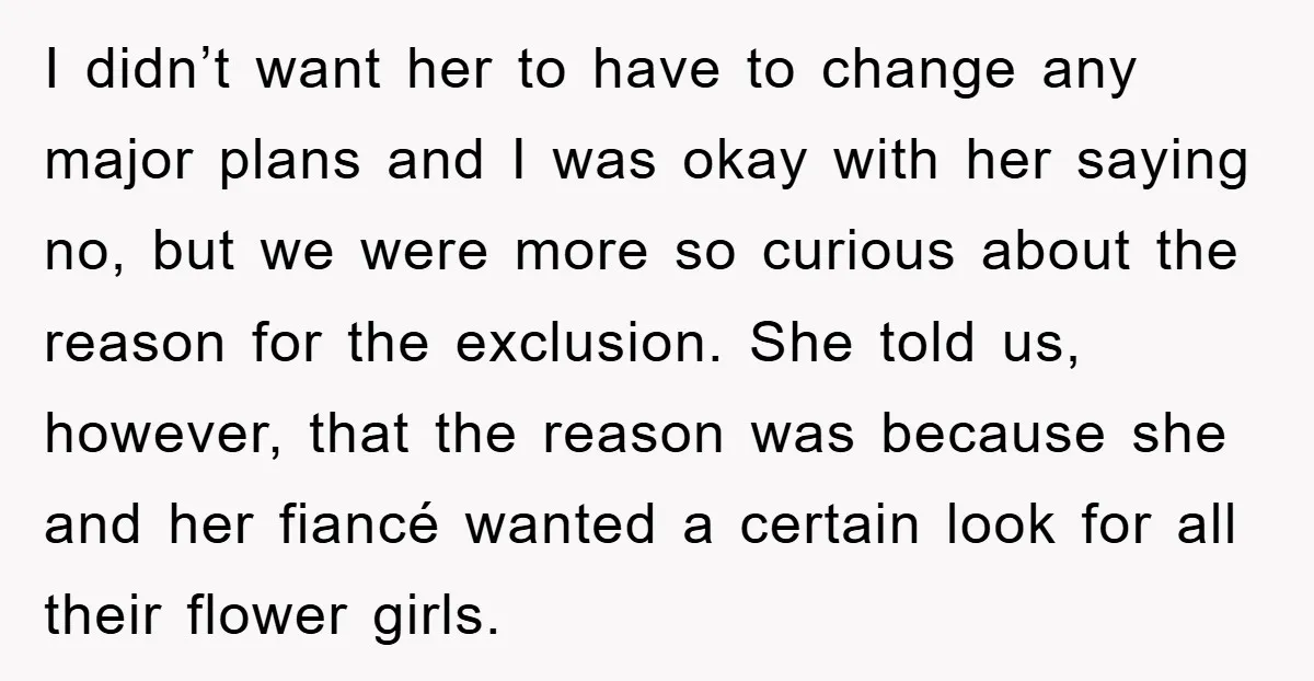 I didn’t want her to have to change any major plans and I was okay with her saying no, but we were more so curious about the reason for the...