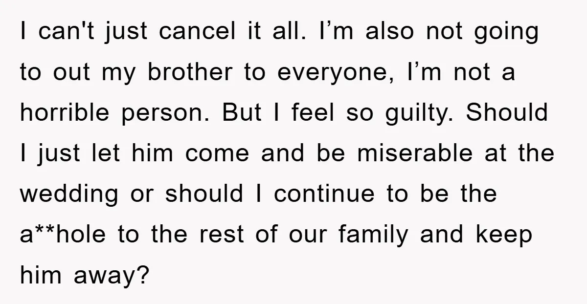 I can't just cancel it all. I’m also not going to out my brother to everyone, I’m not a horrible person. But I feel so guilty. Should I just let...