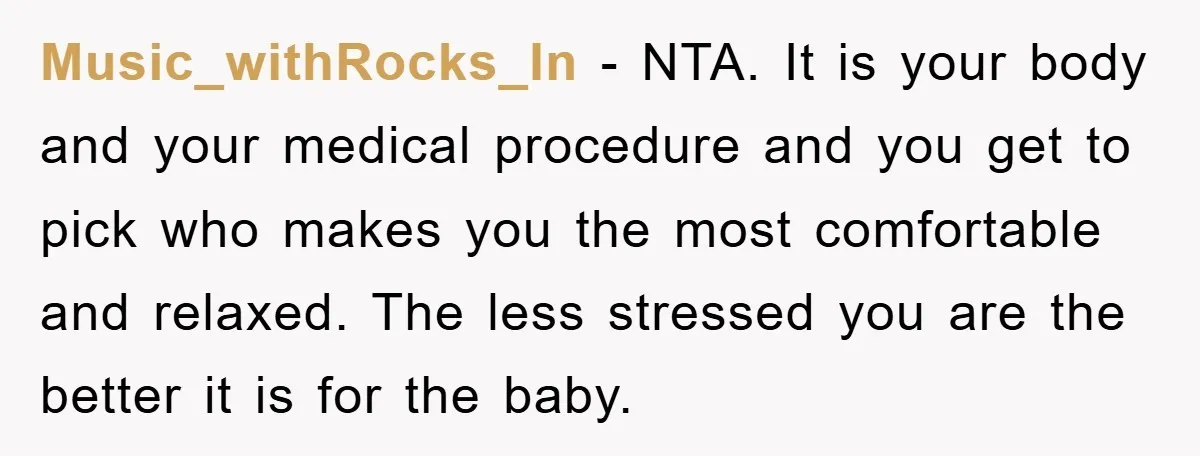 Music_withRocks_In − NTA. It is your body and your medical procedure and you get to pick who makes you the most comfortable and relaxed. The less stressed you are the...