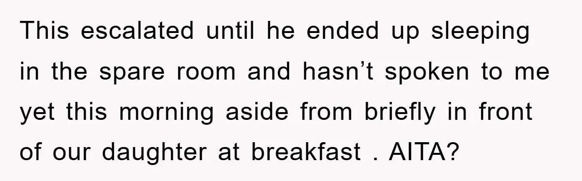 This escalated until he ended up sleeping in the spare room and hasn’t spoken to me yet this morning aside from briefly in front of our daughter at breakfast ....