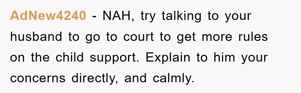 AdNew4240 − NAH, try talking to your husband to go to court to get more rules on the child support. Explain to him your concerns directly, and calmly.