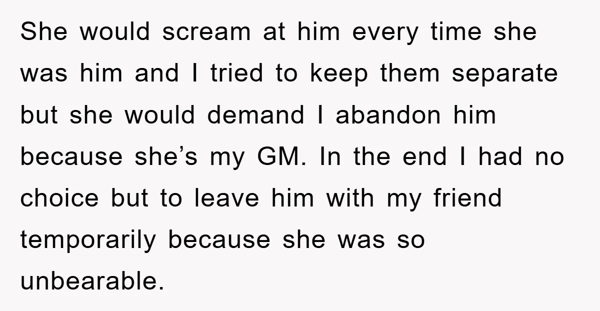 She would scream at him every time she was him and I tried to keep them separate but she would demand I abandon him because she’s my GM. In the...