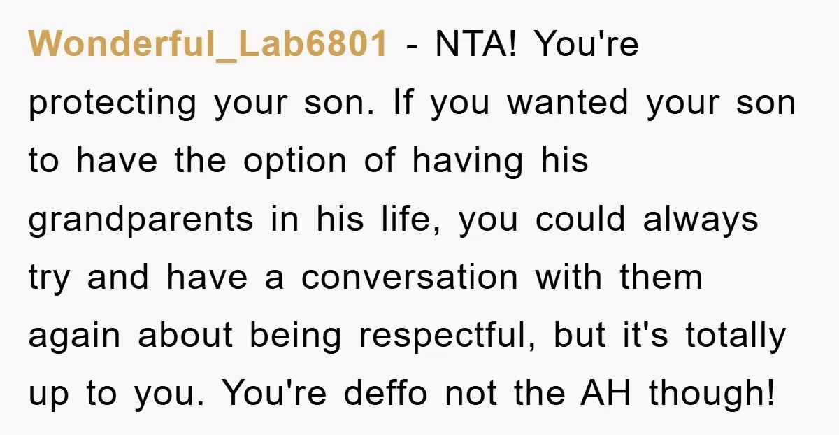 Wonderful_Lab6801 − NTA! You're protecting your son. If you wanted your son to have the option of having his grandparents in his life, you could always try and have a...
