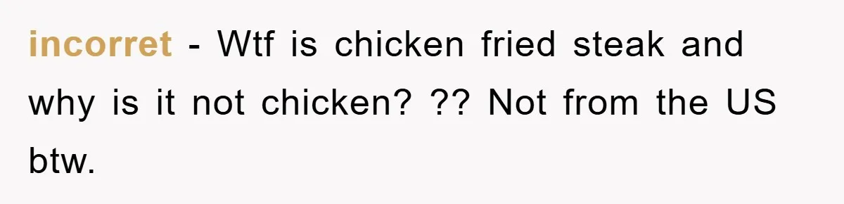 incorret − Wtf is chicken fried steak and why is it not chicken? ?? Not from the US btw.