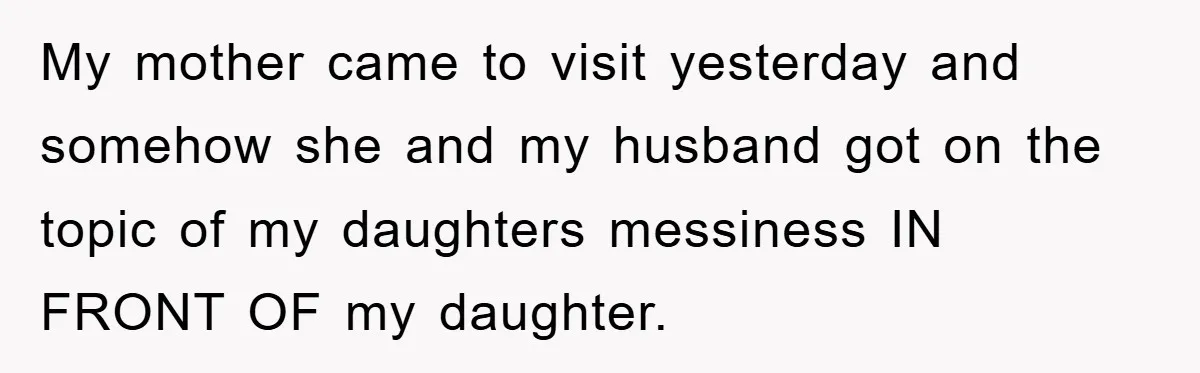 My mother came to visit yesterday and somehow she and my husband got on the topic of my daughters messiness IN FRONT OF my daughter.