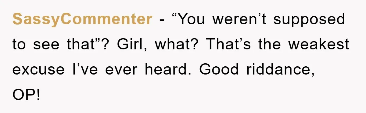 SassyCommenter − “You weren’t supposed to see that”? Girl, what? That’s the weakest excuse I’ve ever heard. Good riddance, OP!