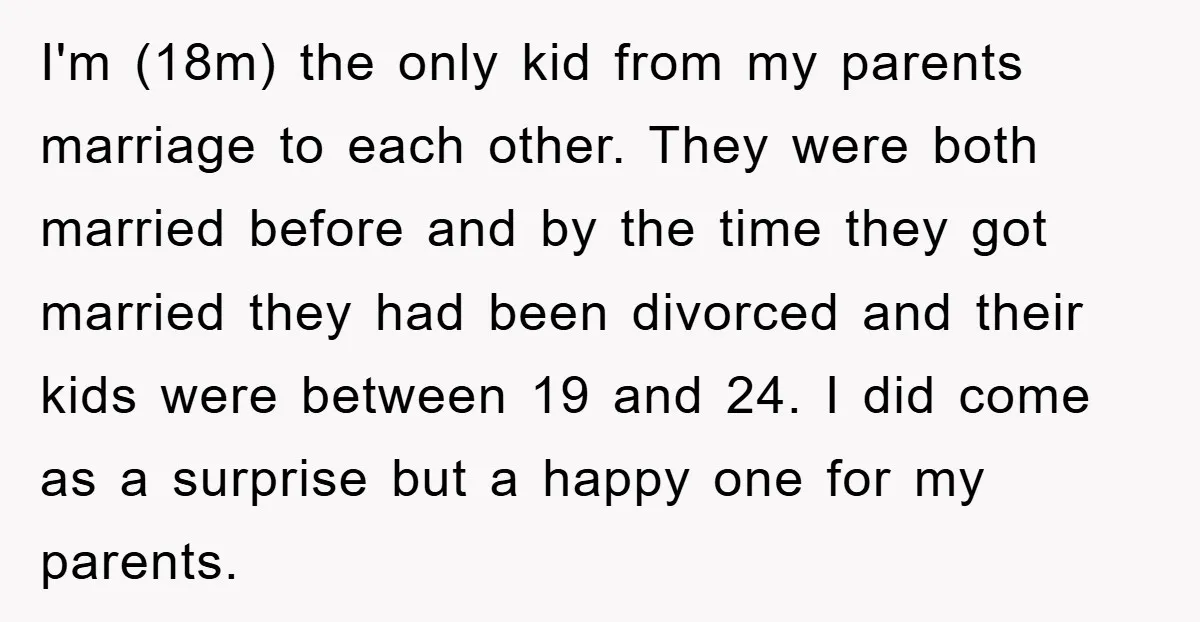 I'm (18m) the only kid from my parents marriage to each other. They were both married before and by the time they got married they had been divorced and their...
