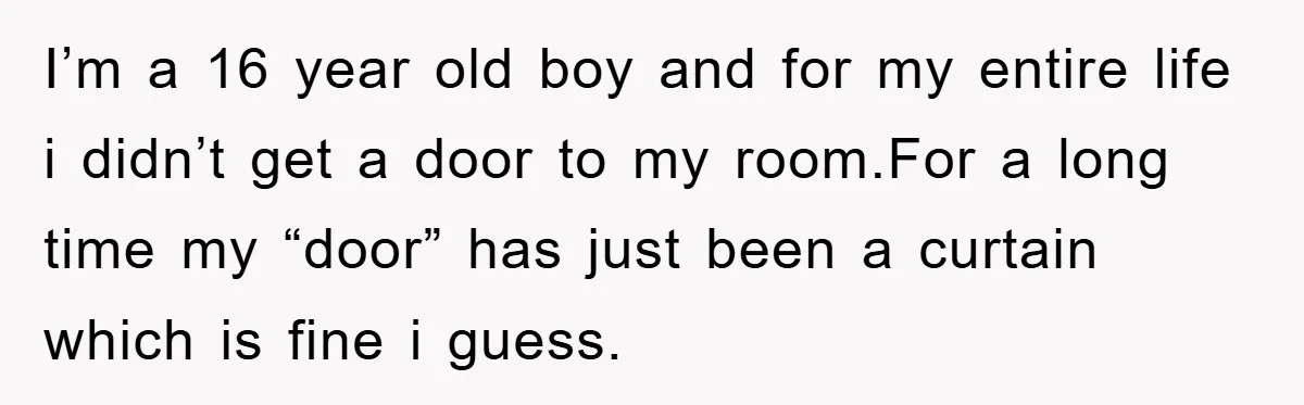 I’m a 16 year old boy and for my entire life i didn’t get a door to my room.For a long time my “door” has just been a curtain which...