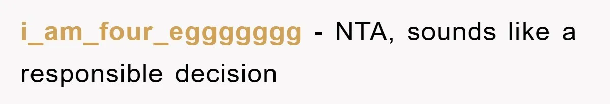 i_am_four_eggggggg − NTA, sounds like a responsible decision