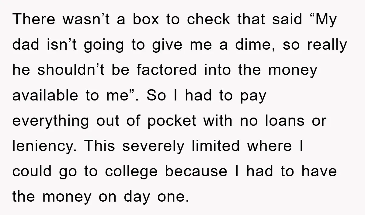 There wasn’t a box to check that said “My dad isn’t going to give me a dime, so really he shouldn’t be factored into the money available to me”. So...