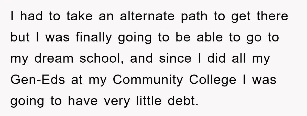 I had to take an alternate path to get there but I was finally going to be able to go to my dream school, and since I did all my...