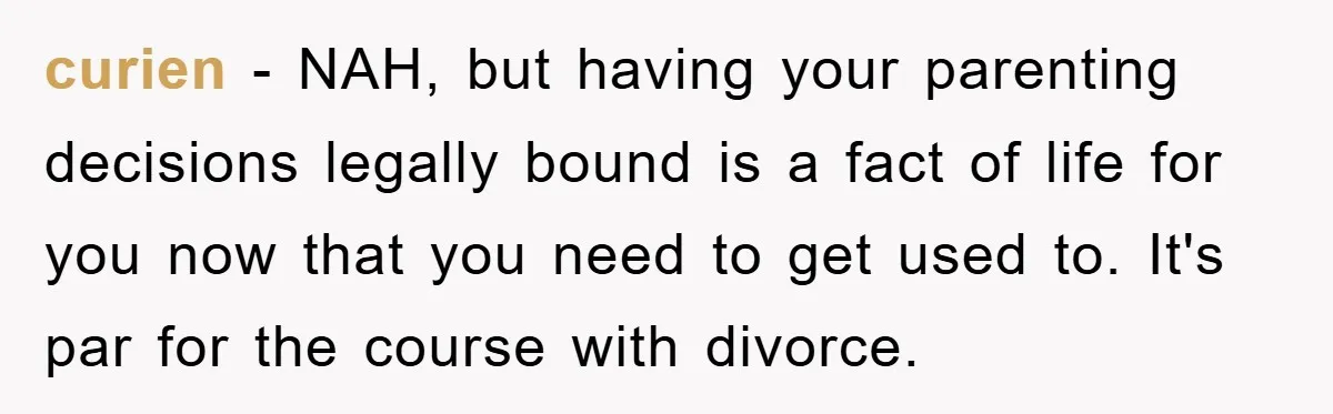 curien − NAH, but having your parenting decisions legally bound is a fact of life for you now that you need to get used to. It's par for the course...