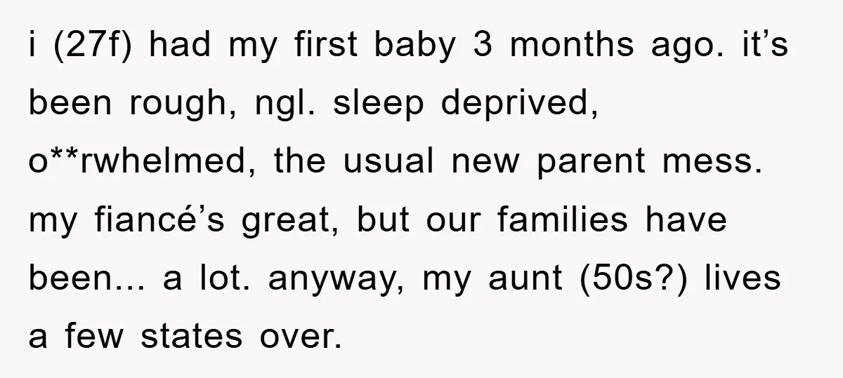 i (27f) had my first baby 3 months ago. it’s been rough, ngl. sleep deprived, o**rwhelmed, the usual new parent mess. my fiancé’s great, but our families have been... a...