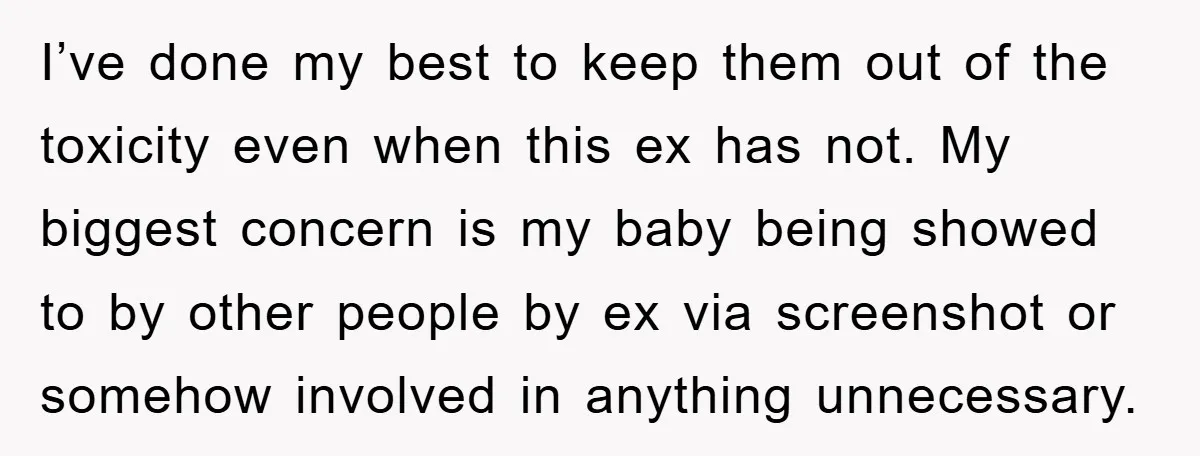 I’ve done my best to keep them out of the toxicity even when this ex has not. My biggest concern is my baby being showed to by other people by...