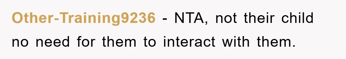 Other-Training9236 - NTA, not their child no need for them to interact with them.