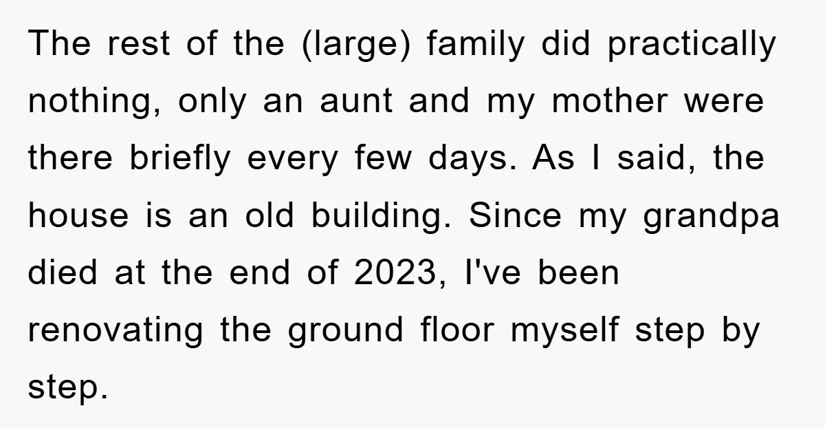 The rest of the (large) family did practically nothing, only an aunt and my mother were there briefly every few days. As I said, the house is an old building....