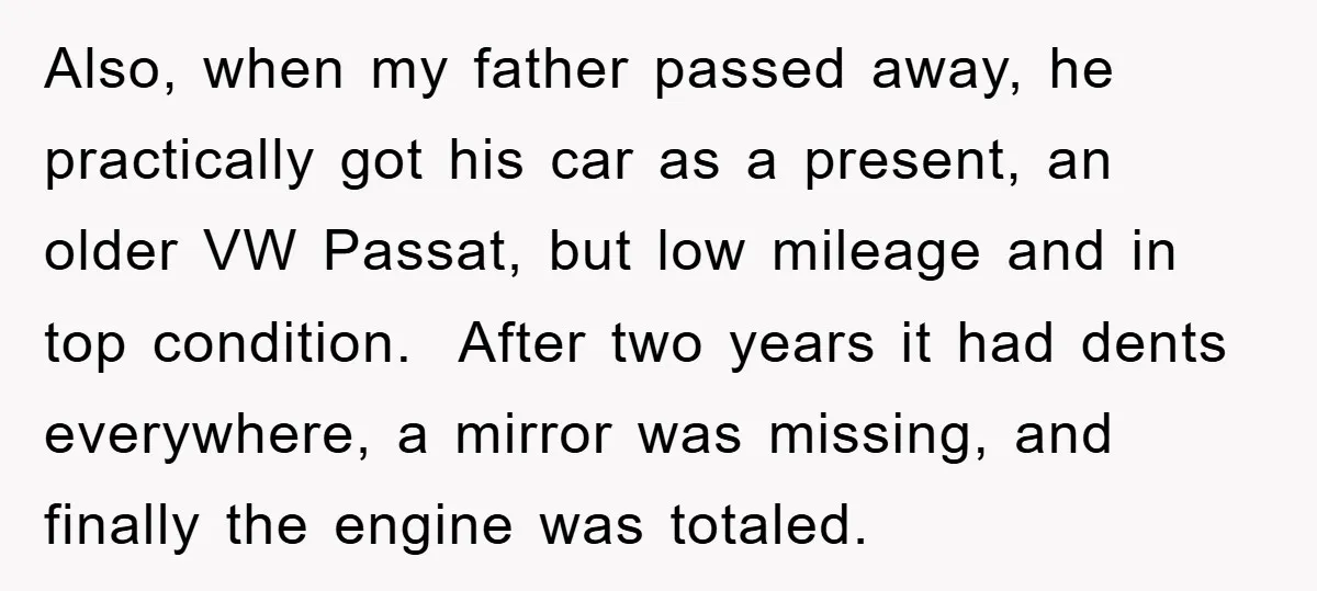 Also, when my father passed away, he practically got his car as a present, an older VW Passat, but low mileage and in top condition. After two years it had...