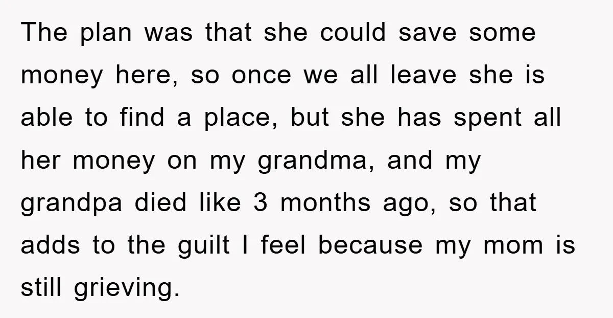 The plan was that she could save some money here, so once we all leave she is able to find a place, but she has spent all her money on...