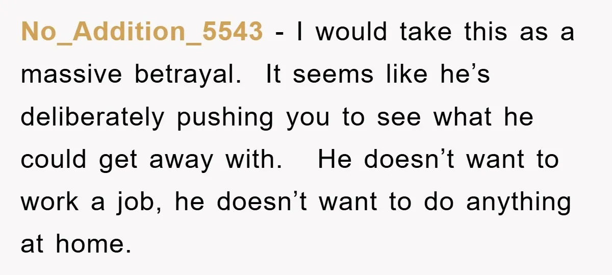 No_Addition_5543 − I would take this as a massive betrayal. It seems like he’s deliberately pushing you to see what he could get away with. He doesn’t want to work...