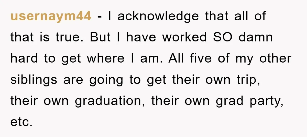 usernaym44 − I acknowledge that all of that is true. But I have worked SO damn hard to get where I am. All five of my other siblings are going...